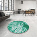 Round Patterned Turquoise Green Modern Rug in a Office, pat3176