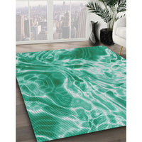 Patterned Turquoise Green Modern Rug, pat3176