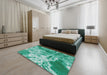 Machine Washable Transitional Turquoise Green Rug in a Bedroom, wshpat3176