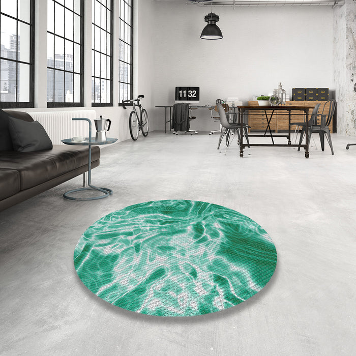 Round Machine Washable Transitional Turquoise Green Rug in a Office, wshpat3176