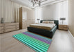 Patterned Dark Turquoise Green Rug in a Bedroom, pat3177lblu