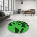 Round Patterned Deep Emerald Green Rug in a Office, pat3178grn