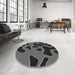 Round Patterned Charcoal Black Rug in a Office, pat3178gry