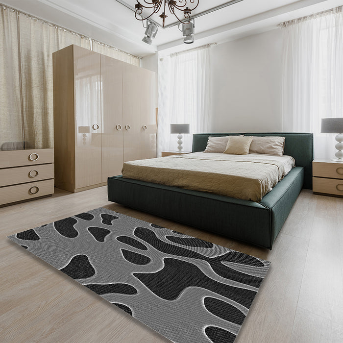 Patterned Charcoal Black Rug in a Bedroom, pat3178gry