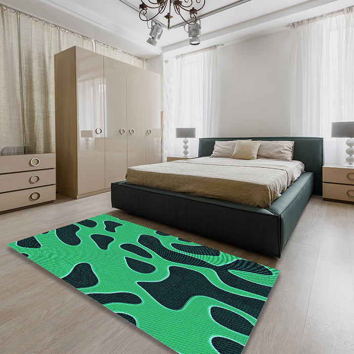 Patterned Spring Green Rug in a Bedroom, pat3178lblu