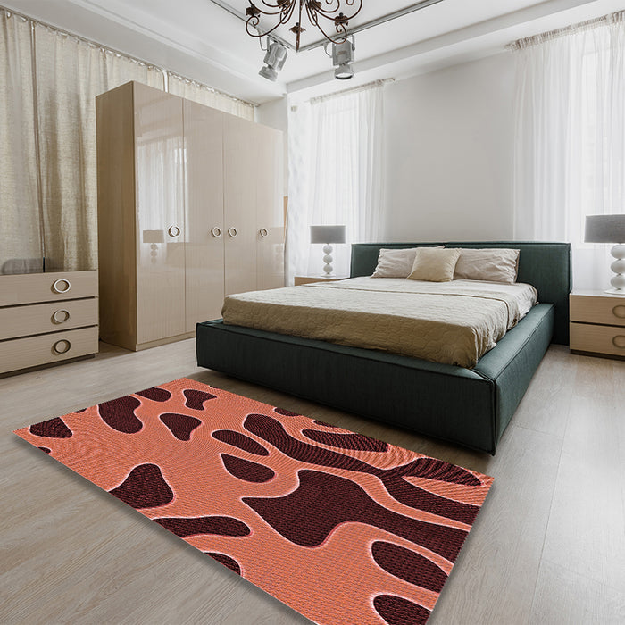 Patterned Bright Orange Rug in a Bedroom, pat3178rd