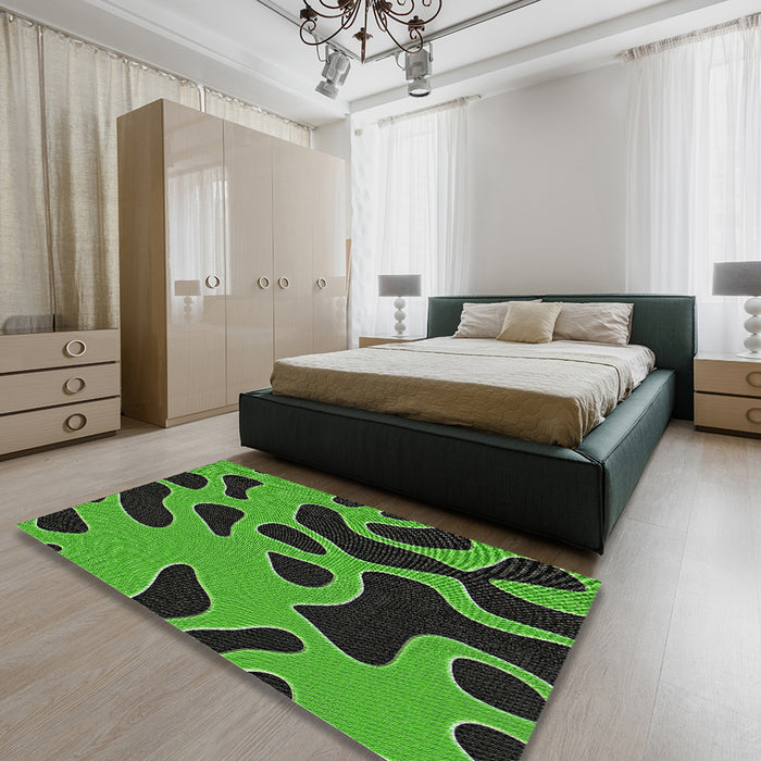 Machine Washable Transitional Neon Green Rug in a Bedroom, wshpat3178