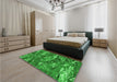 Patterned Green Rug in a Bedroom, pat3179grn