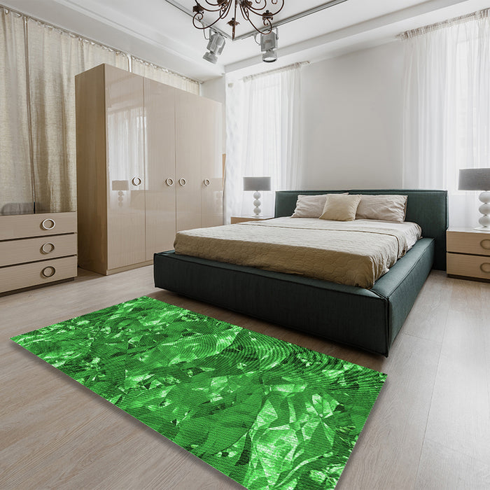 Patterned Green Rug in a Bedroom, pat3179grn