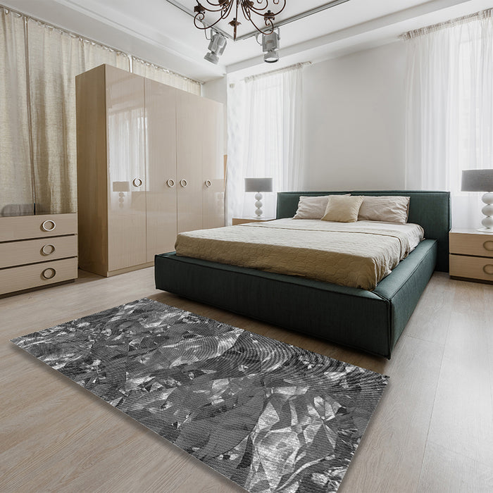 Patterned Gunmetal Gray Rug in a Bedroom, pat3179gry