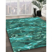 Patterned Medium Teal Green Rug, pat3179lblu