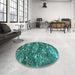 Round Patterned Medium Teal Green Rug in a Office, pat3179lblu