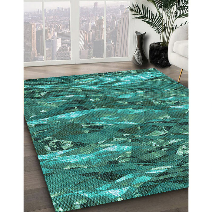 Machine Washable Transitional Medium Teal Green Rug in a Family Room, wshpat3179lblu