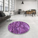 Round Patterned Dark Magenta Purple Rug in a Office, pat3179pur