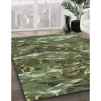 Patterned Dark Forest Green Novelty Rug, pat3179