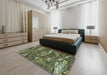 Machine Washable Transitional Dark Forest Green Rug in a Bedroom, wshpat3179