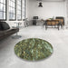 Round Machine Washable Transitional Dark Forest Green Rug in a Office, wshpat3179