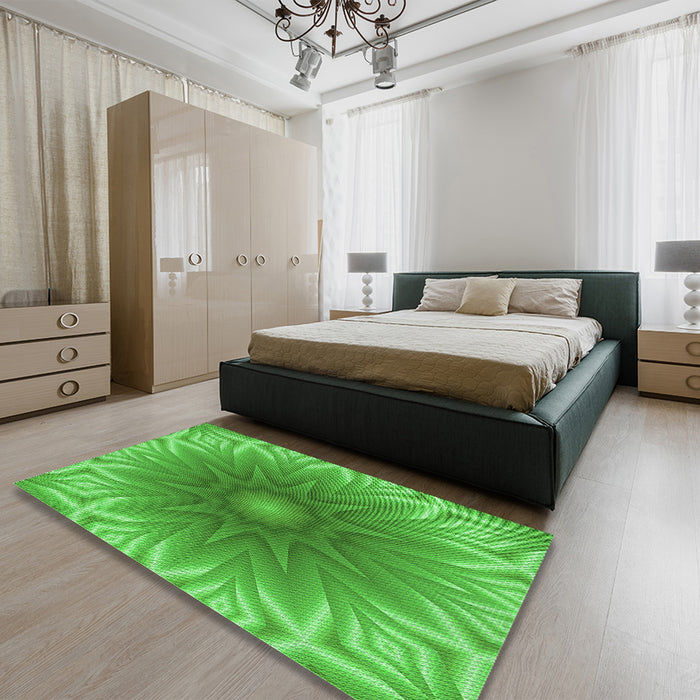 Patterned Neon Green Rug in a Bedroom, pat318grn