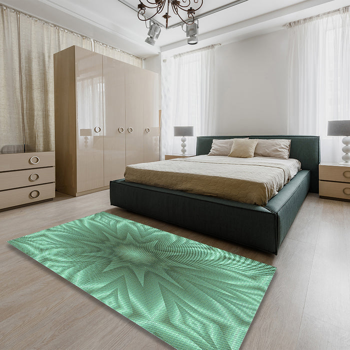 Patterned Green Rug in a Bedroom, pat318lblu