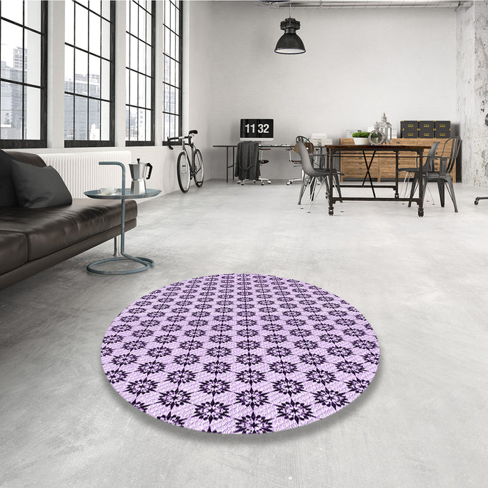 Round Patterned Bright Grape Purple Rug in a Office, pat3180pur