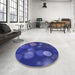 Round Patterned Cobalt Blue Rug in a Office, pat3181blu