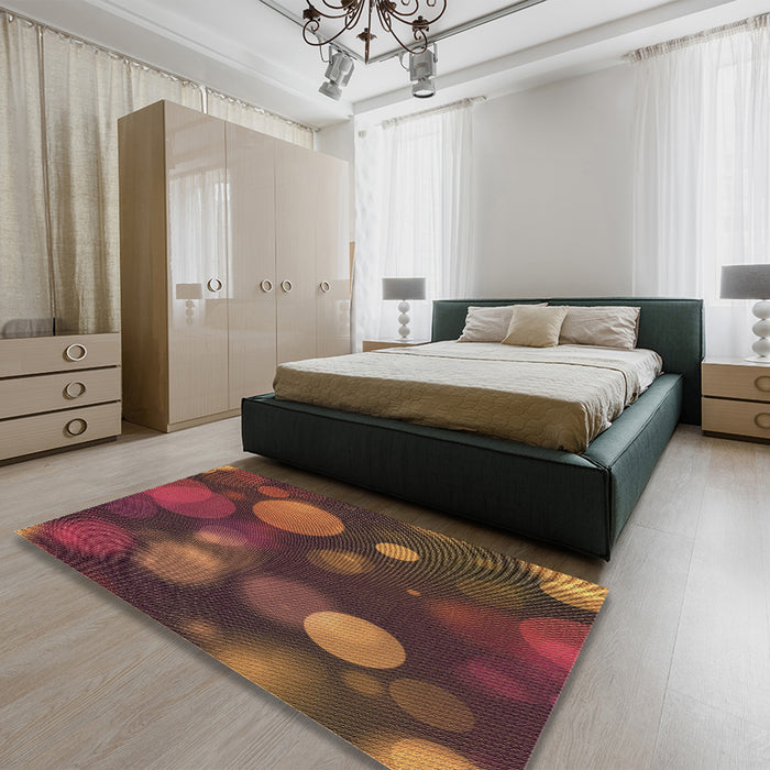 Patterned Red Rug in a Bedroom, pat3181brn