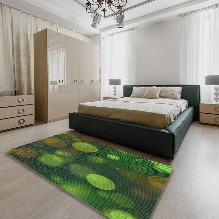 Patterned Dark Lime Green Rug in a Bedroom, pat3181grn