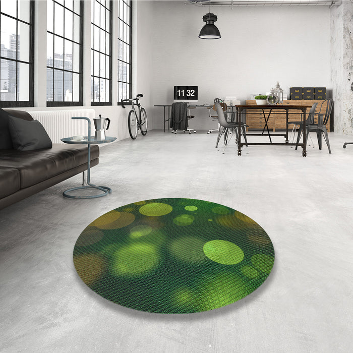 Round Patterned Dark Lime Green Rug in a Office, pat3181grn