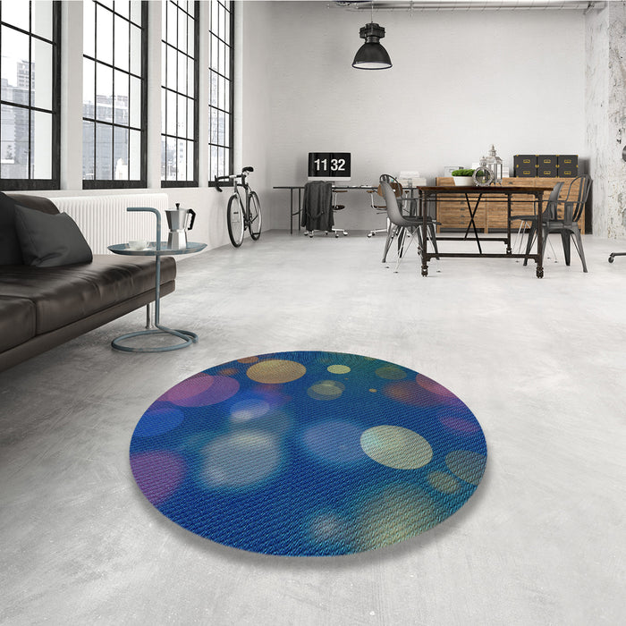 Round Patterned Steel Blue Rug in a Office, pat3181lblu