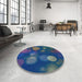 Round Patterned Steel Blue Rug in a Office, pat3181lblu