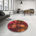 Round Patterned Red Rug in a Office, pat3181org