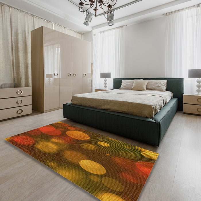 Patterned Tomato Red Rug in a Bedroom, pat3181yw
