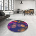 Round Machine Washable Transitional Mauve Taupe Purple Rug in a Office, wshpat3181