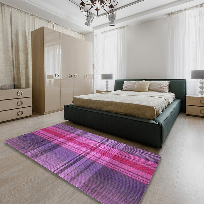 Patterned Medium Violet Red Pink Rug in a Bedroom, pat3183pur