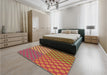 Patterned Crimson Red Rug in a Bedroom, pat3185brn