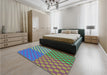 Patterned Emerald Green Rug in a Bedroom, pat3185lblu