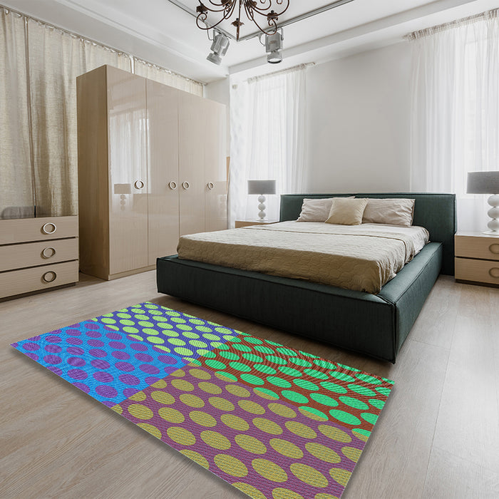 Patterned Emerald Green Rug in a Bedroom, pat3185lblu