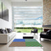 Square Patterned Emerald Green Rug in a Living Room, pat3185lblu