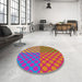 Round Machine Washable Transitional Deep Pink Rug in a Office, wshpat3185