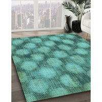 Patterned Turquoise Green Rug, pat3186lblu