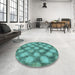 Round Patterned Turquoise Green Rug in a Office, pat3186lblu