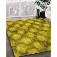 Patterned Dark Yellow Green Rug, pat3186yw