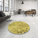 Round Patterned Bright Gold Yellow Rug in a Office, pat3187brn