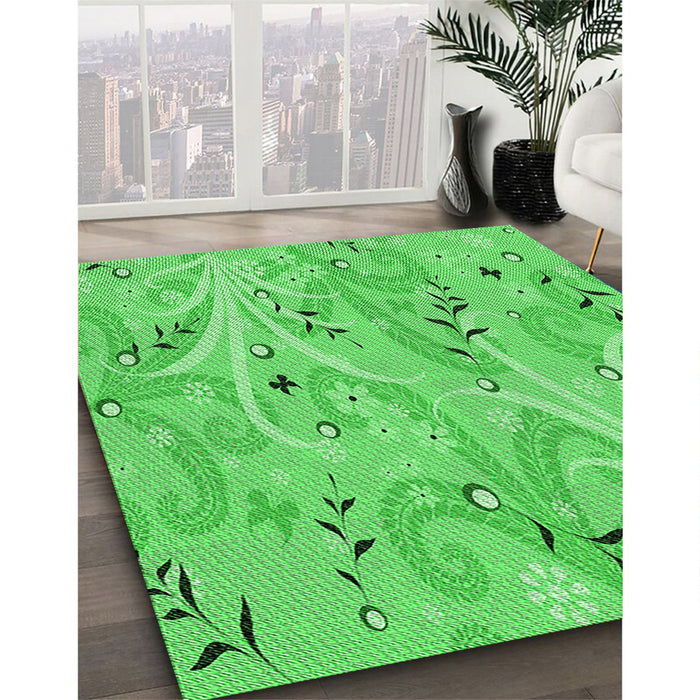 Patterned Neon Green Rug in Family Room, pat3187grn