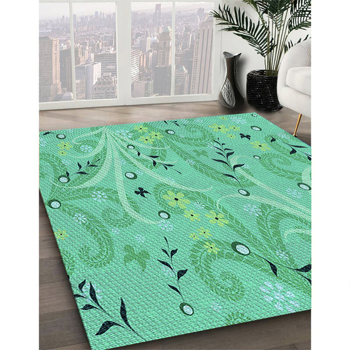 Patterned Turquoise Green Rug in Family Room, pat3187lblu
