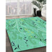 Machine Washable Transitional Turquoise Green Rug in a Family Room, wshpat3187lblu