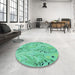 Round Patterned Turquoise Green Rug in a Office, pat3187lblu