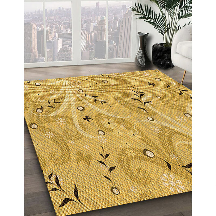 Patterned Saffron Yellow Rug in Family Room, pat3187org