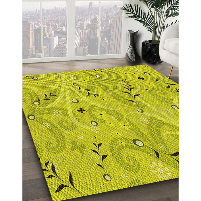 Patterned Pistachio Green Rug in Family Room, pat3187yw