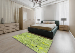 Patterned Yellow Green Novelty Rug in a Bedroom, pat3187